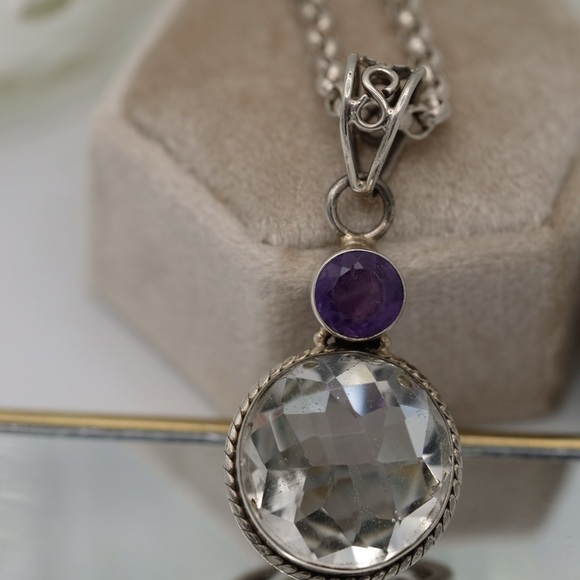 BOXCHAIN BEAUTY AMETHYST AND MOONSTONE NECKLACE AND PENDANT STERLING SILVER - Picture 5 of 15